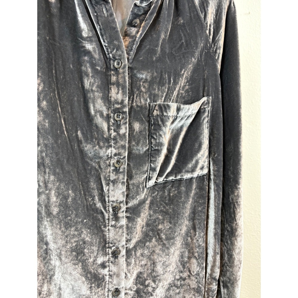 Pilcro Anthropologie Charcoal Grey Crushed Velvet Balloon Sleeve Medium - Picture 9 of 10